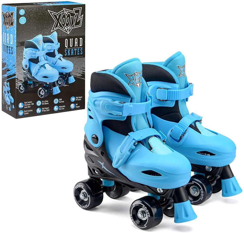 XOOTZ Boys Quad Skates, Beginner Adjustable Roller Skates, Blue/Black, Size Medium - TOYBOX Toy Shop