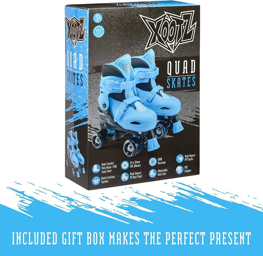 XOOTZ Boys Quad Skates, Beginner Adjustable Roller Skates, Blue/Black, Size Medium - TOYBOX Toy Shop